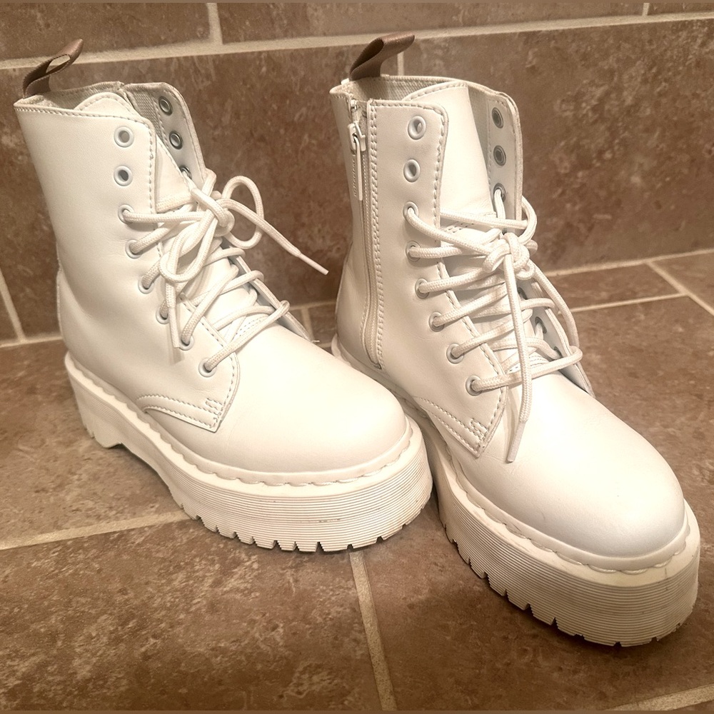 All White Dr Martens Platform Boots